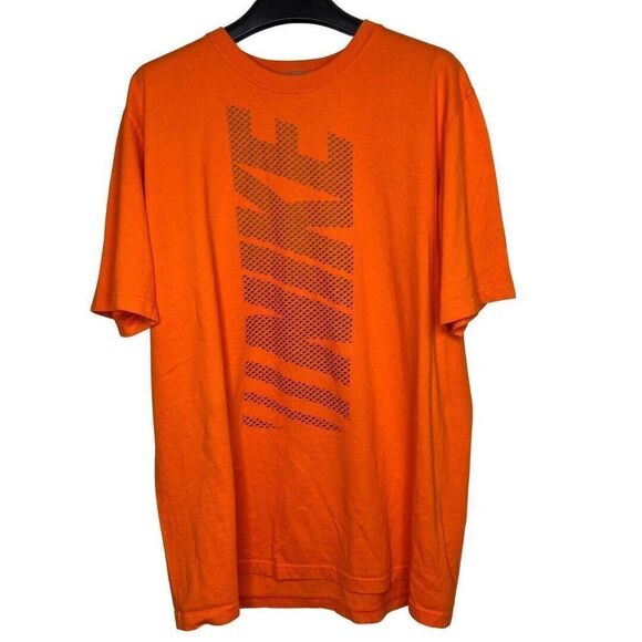 NIKE Mens Orange Spell-Out T-Shirt Tee EUC Regular-Fit Cotton Sz Large L - Picture 1 of 6